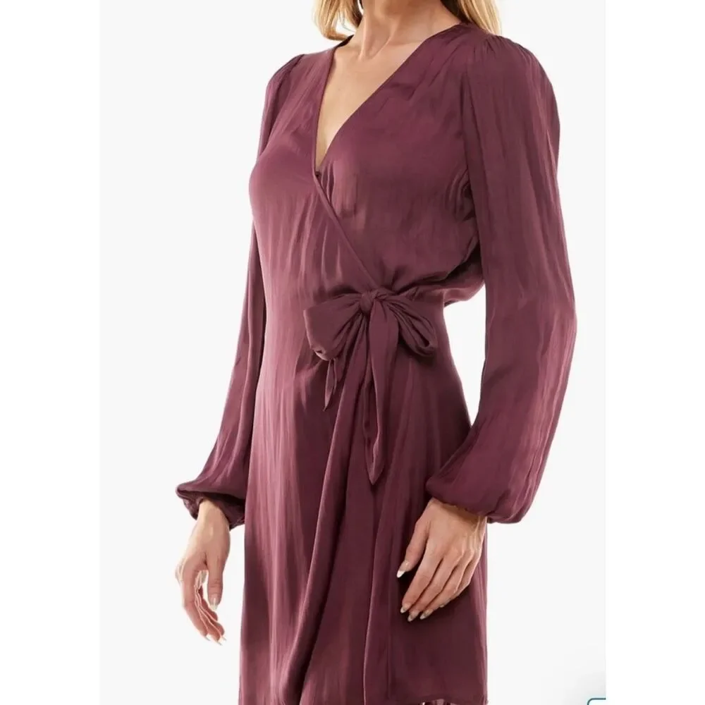 Socialite Satin Long Sleeve Wrap Mini Dress